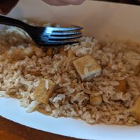 Plane tofu and rice that the kitchen made special for our youngest! at Mellow Minded in Harrisburg