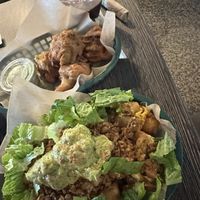 Nacho taters, cauliflower wings, Santa’s Helper  at Kayak Kafe - Midtown in Savannah