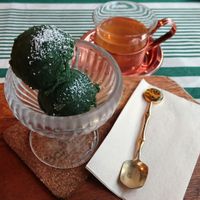 Spirulina ice cream!!! at Bananeira in Yokohama