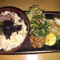 Half of the lunch plate at Bananeira in Yokohama