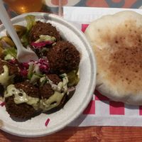 falafel and pita at Yalla Vermont in Brattleboro