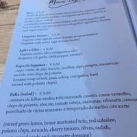 Vegan menu at Terra Restaurant in Sagres