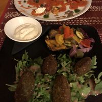 Amazing vegan raviolo with black bean/ Falafel with best vegan mayo:P at Terra Restaurant in Sagres