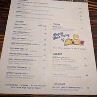 New vegan menu as of September 2018. They used to serve three different Beyond sausages. Now they just have the Bratwurst. at The Moonlighter in Chicago
