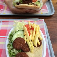 Falafel in bread and a falafel plate at Fast Food Magic in Koper