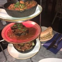 From top to bottom: spinach, grilled  eggplant, and moussaka at The Real Greek - Soho in London
