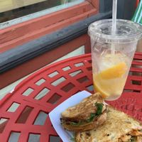 Buffalo “chicken” bottom half of sandwich.  TLT on top... at Harmony Plant Fare in Cincinnati