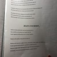 Menu  at Be Bop in Milan