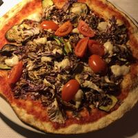 Vegetarian pizza with extra vegan mozzarella  at Be Bop in Milan