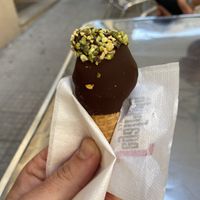 Miniature gelato that is chocolate covered at Antica Latteria in Messina