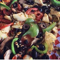 Veggie pizza no cheese at Blue Dog Gourmet Pizza in South Lake Tahoe