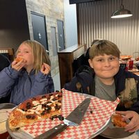 Kids love vegan pizza! at Blue Dog Gourmet Pizza in South Lake Tahoe