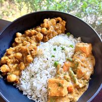 Pindi Chholey, tikka masala and rice   at Curry Bliss in Richardson