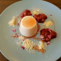 Vegan pannacotta dessert. at Four Seasons Bistro in Mittagong