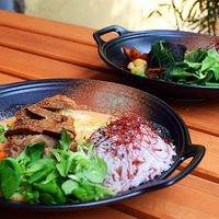 Vegan chicken and fish at Nora's Garden in Berlin