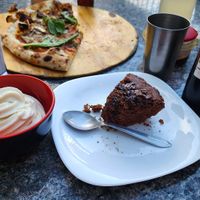 vegan coconut ice cream, warm chocolate cake, chocolate sauce and chocolate/coconut vegan milkshake. oh, the possibilities at Salgados Veganos Manaus in Manaus
