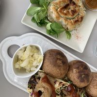 ‘Pulled pork’ bbq burguers and phyllo. at Katharos Lounge in Santorini