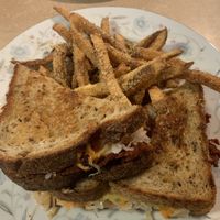 Seitan Reuben on rye with almond Parmesan fries  at Thrive Diner in Pittsfield