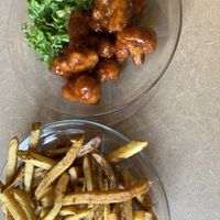 Fresh hand cut fries and BBQ fried cauliflower - both fantastic!  at Thrive Diner in Pittsfield