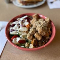 Tofu nuggets with almond Parmesan topping   at Thrive Diner in Pittsfield