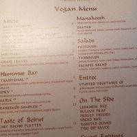 Vegan menu at Kareem's in Naples