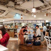 Inside the cafe at Wired Bonbon in Tokyo