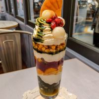 Layers and layers of delicious vegan matcha parfait at Wired Bonbon in Tokyo