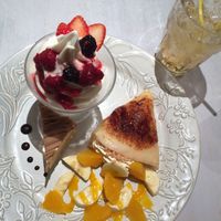 Dessert set, totally worth the ¥1650. Sundae, crepe, and Mont Blanc cake. The ginger ale was very mild. at Wired Bonbon in Tokyo