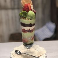 Seasonal strawberry + matcha parfait  at Wired Bonbon in Tokyo
