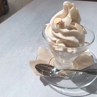 Almond milk soft serve can be added to any meal for 300yen. at Wired Bonbon in Tokyo