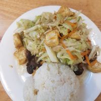 mushroom stir fry with rice at V-Cuisine in Hanoi