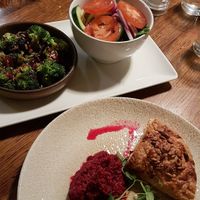 Vegan starter with two sides as I was feeling lots of greens. at The Cuckoo in Peterborough