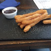Vegan Churros with chocolate sauce at The Fisherman's Cottage in Reading