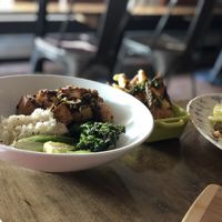 Mapo tofu and grilled pineapple sweet potatoes sides! at Plate in Stowe