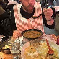 Happy eating person  at MoschMosch - Goetheplatz in Frankfurt