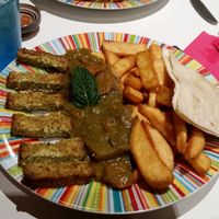 Tofu with carrot sauce and french fries  at Tropic Addict in Montpellier