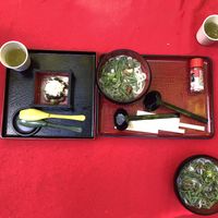   Hot vegetable udon with green tea sweets  at Mizuya Chaya 水谷茶屋 in Nara