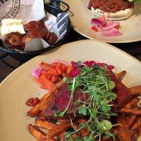 Vegan Beetroot tofu and vegan Sloppy joe.  at Stone's in Helsinki