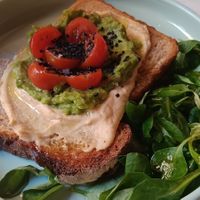 Avocado and hummus toast at Plantate Cafe in Madrid