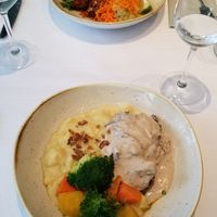 Vegloaf (foreground) and Korean style cauliflower (across table) at HILTL - Sihlstrasse in Zurich
