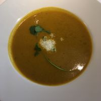 Pumpkin coconut soup at HILTL - Sihlstrasse in Zurich