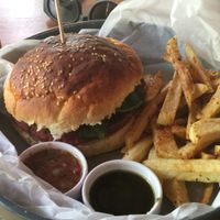 Vegan burger and fries  at Base Bungalows  in Antalya