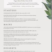 Vegan Menu  at The Cromwell Cottage in Kislingbury