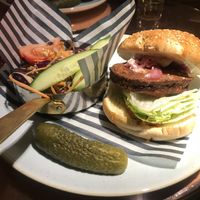 Plant based burger with salad at The Cromwell Cottage in Kislingbury