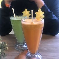 Lemonade and Carrot smoothie   at Cafe del Mundo in La Paz