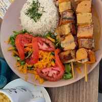 Stay tofu and sweet potato skewers at Cafe del Mundo in La Paz