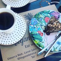 Chocolate cake which was delicious and coffee  at Vegan a la Turca in Bodrum
