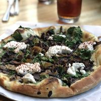 Vegan mushroom spinach pizza at True Food Kitchen in The Woodlands