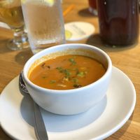 Vegan creamy tomato soup at True Food Kitchen in The Woodlands