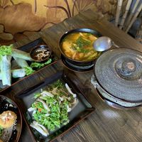 Soup, rice and summer rolls at Truc Lam Vien Quan in Hanoi